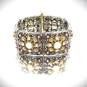 KONSTANTINO Sterling Silver 18K Gold White Pearls Wide Bangle Bracelet 89 Grams